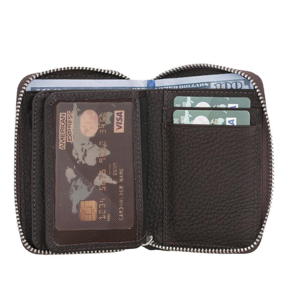 Elvis Leather Credit Card Holder - Zip Wallet Type Floater Brown Bouletta Shop