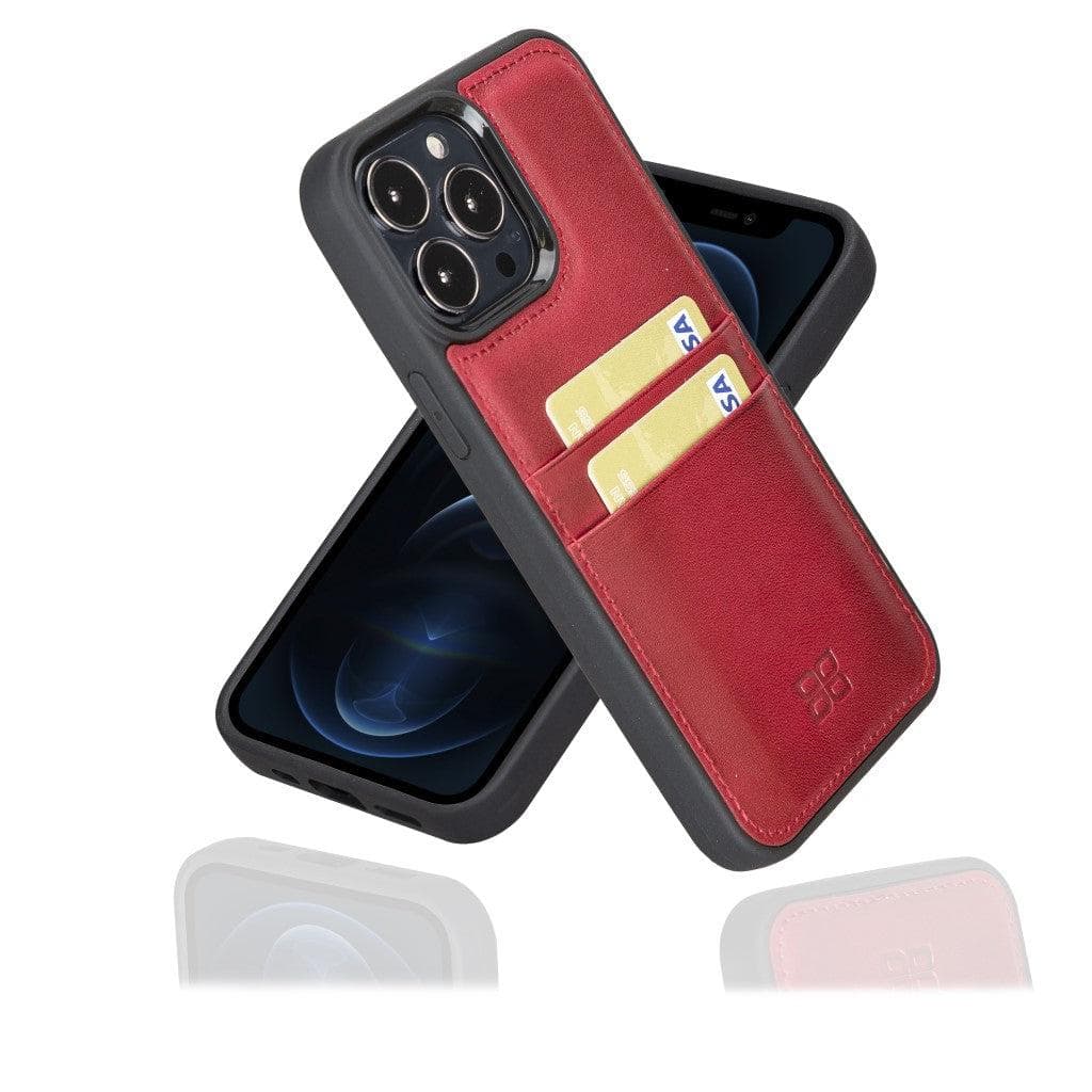 Flexible Leather Back Cover with Card Holder for iPhone 13 Series iPhone 13 Pro Max / Red Bouletta LTD