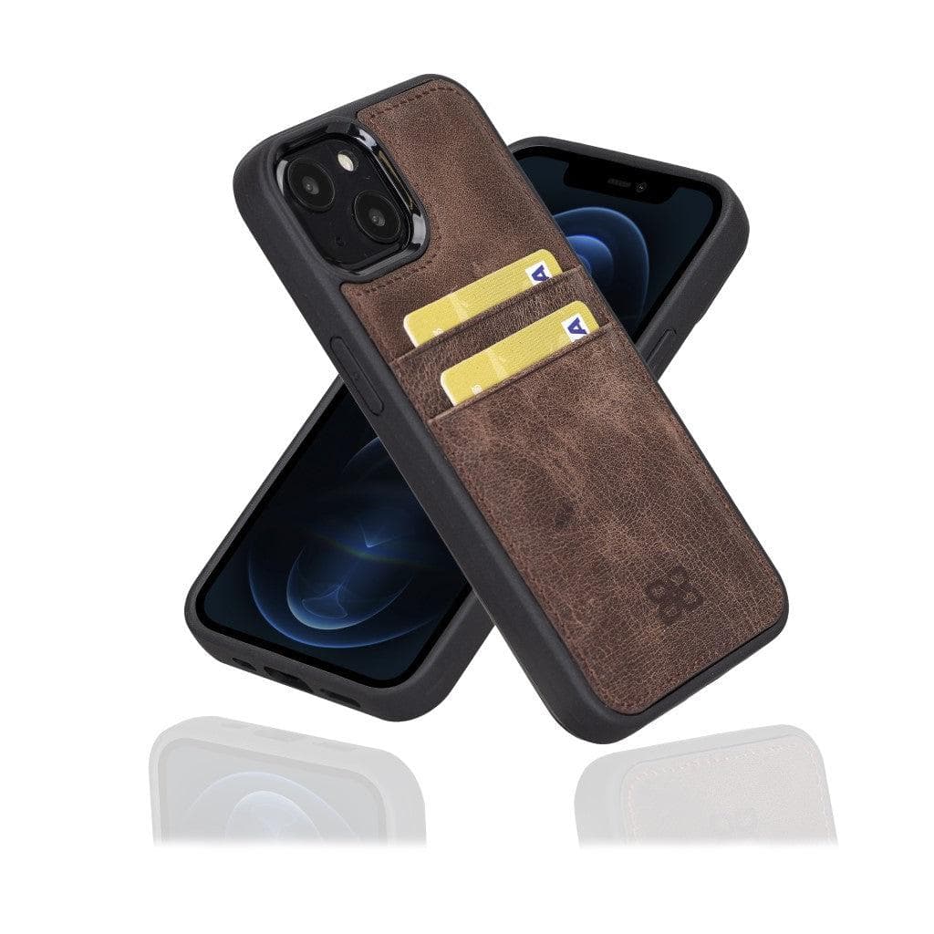 Flexible Leather Back Cover with Card Holder for iPhone 13 Series iPhone 13 / Dark Brown Bouletta LTD