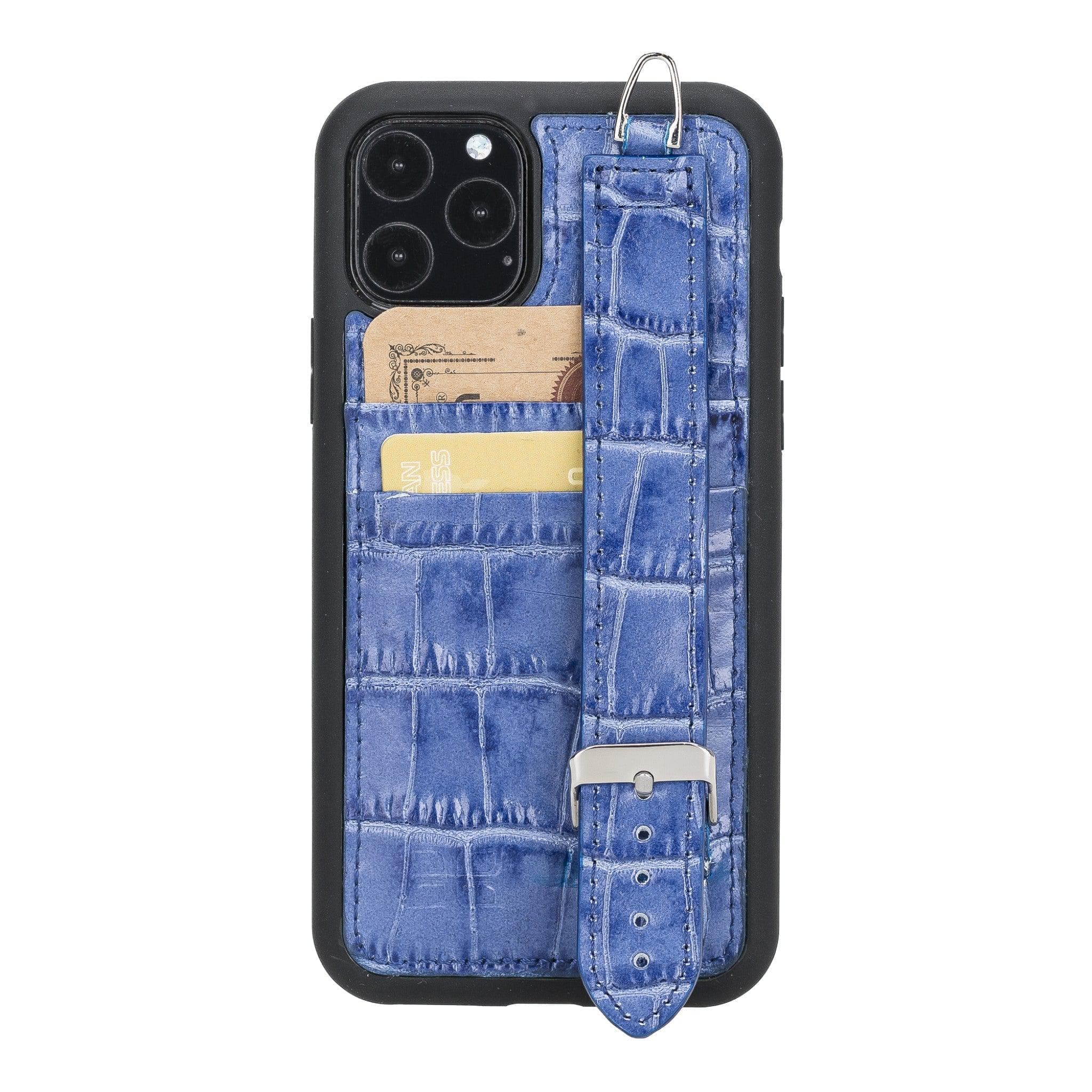 Flexible Leather Back Cover with Hand Strap for iPhone X Series iPhone XS Max / Crocodile Blue Bouletta LTD