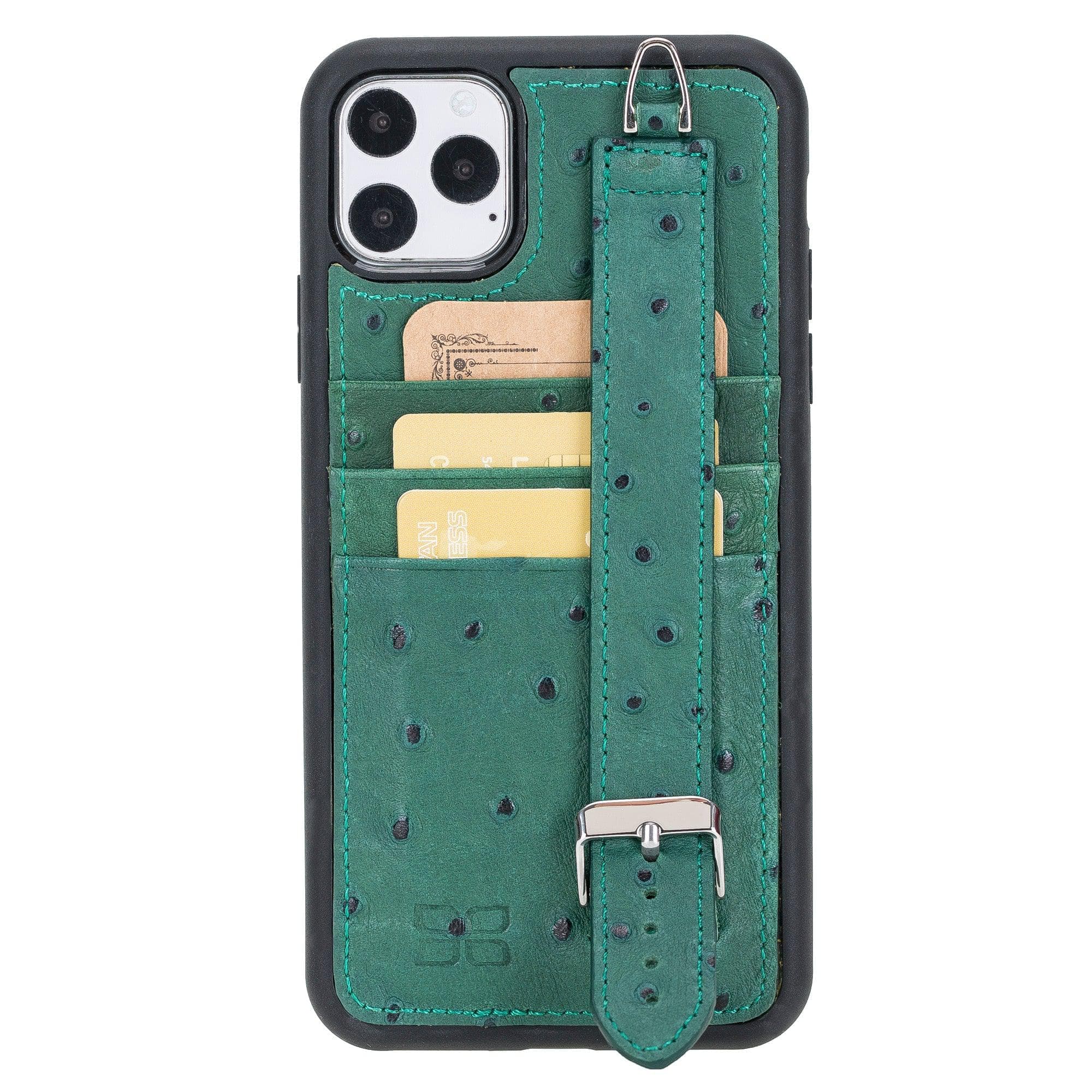 Flexible Leather Back Cover with Hand Strap for iPhone X Series iPhone XS Max / Ostrich Green Bouletta LTD