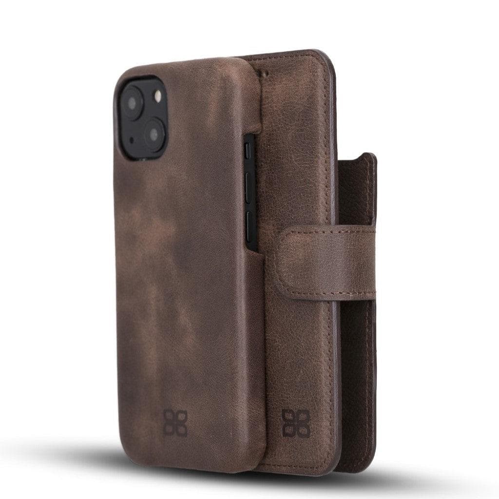 Full Leather Coating Detachable Wallet Case for Apple iPhone 13 Series iPhone 13 / Dark Brown Bouletta LTD