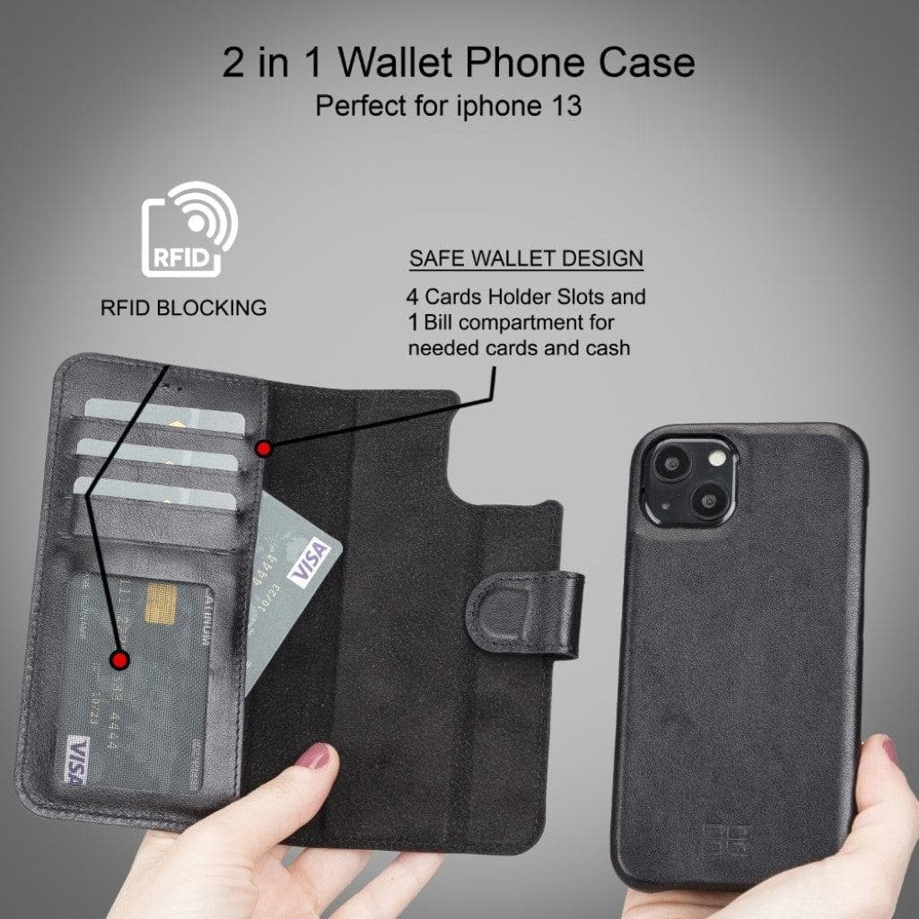 Full Leather Coating Detachable Wallet Case for Apple iPhone 13 Series Bouletta LTD