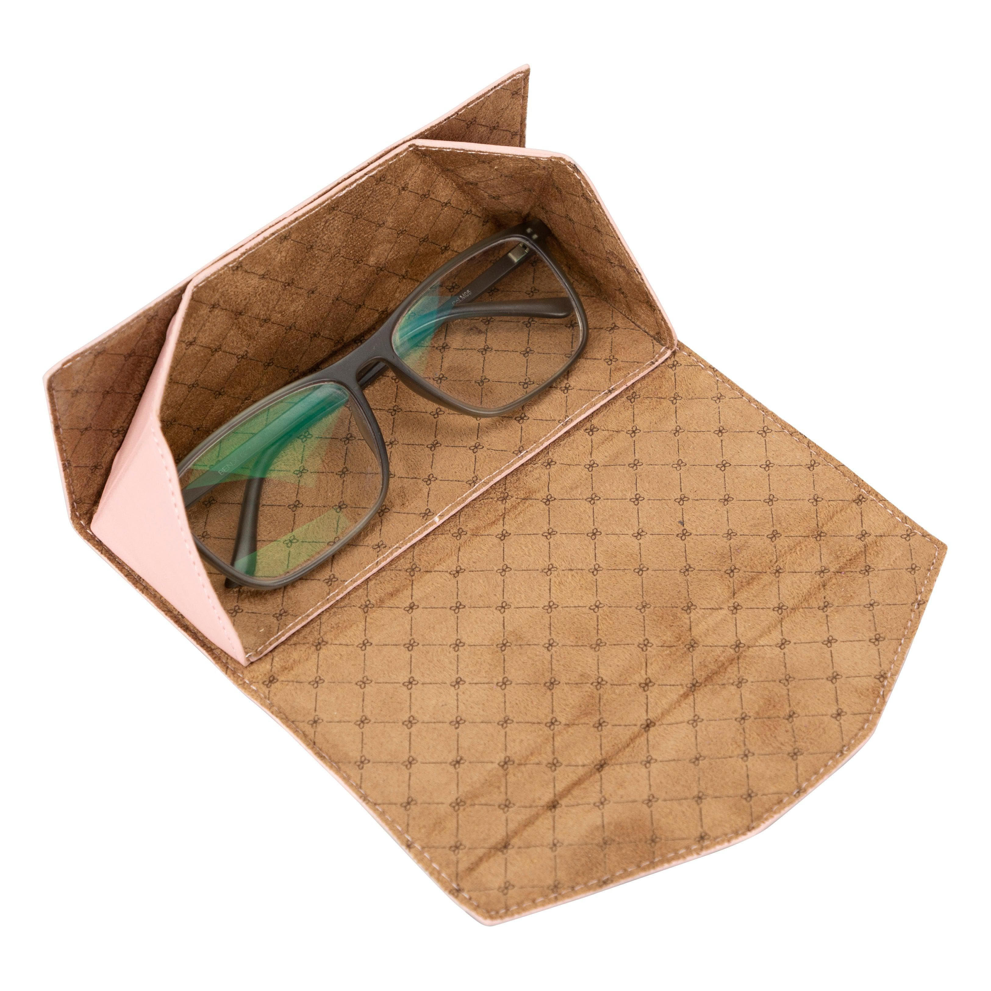 Handmade Genuine Leather Eyewear Case - Magnetic Triangular Design Pink Bouletta LTD
