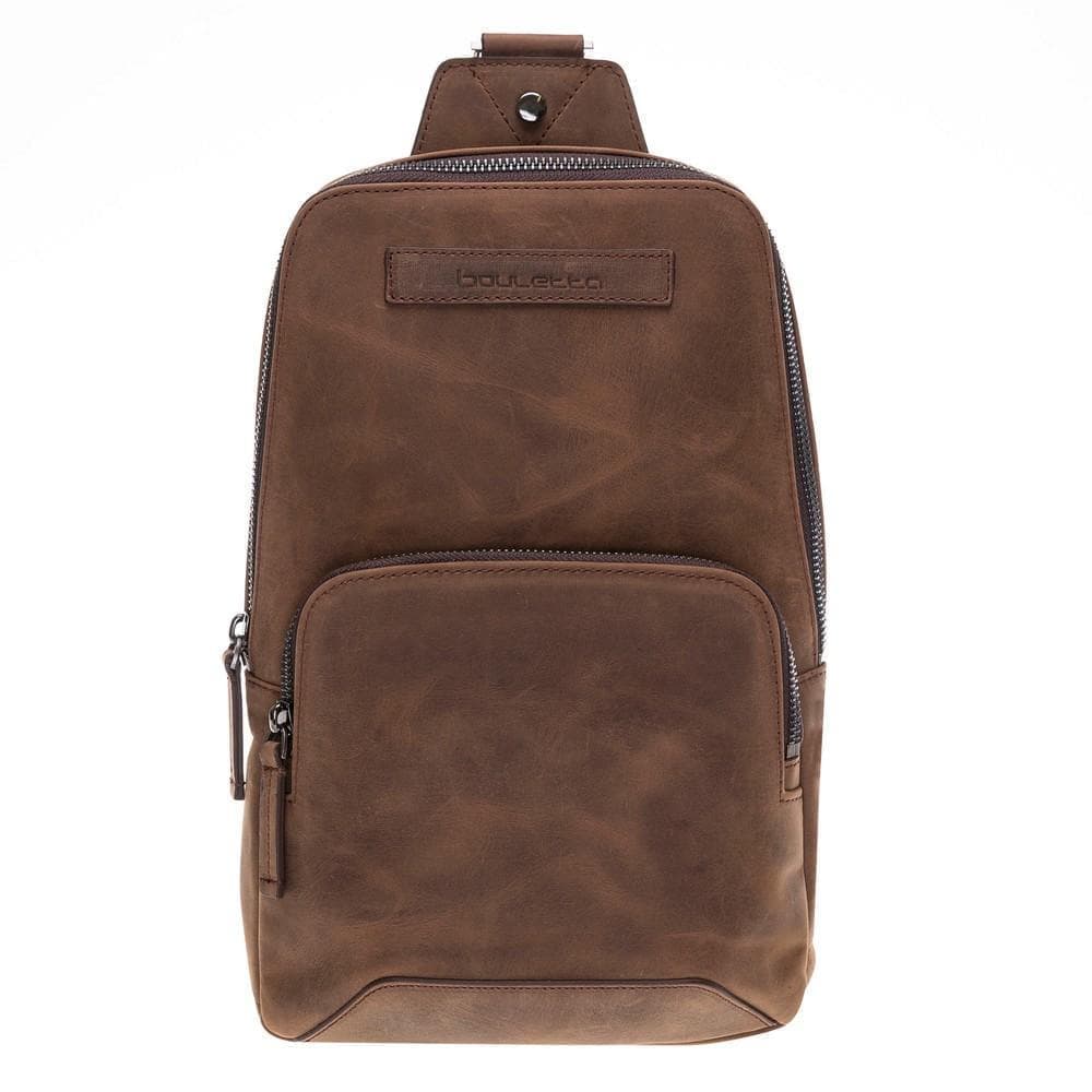 Priene Crossbody Style Genuine Leather Bag for Women's and Men's Antic Dark Brown Bouletta LTD