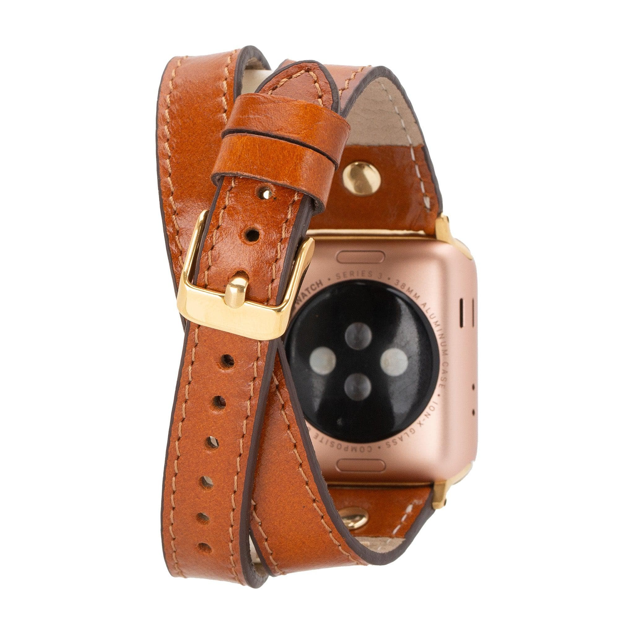 Leeds Double Tour Slim with Gold Bead Apple Watch Leather Straps Bouletta