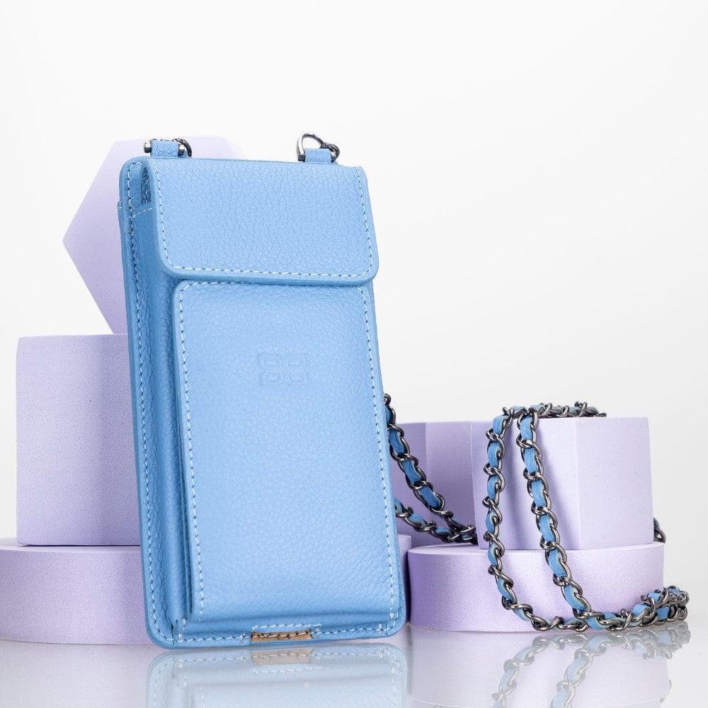 Avjin Shoulder Strap Genuine Leather Bag - Compatible with Phones up to 6.9" Light Blue Bouletta LTD