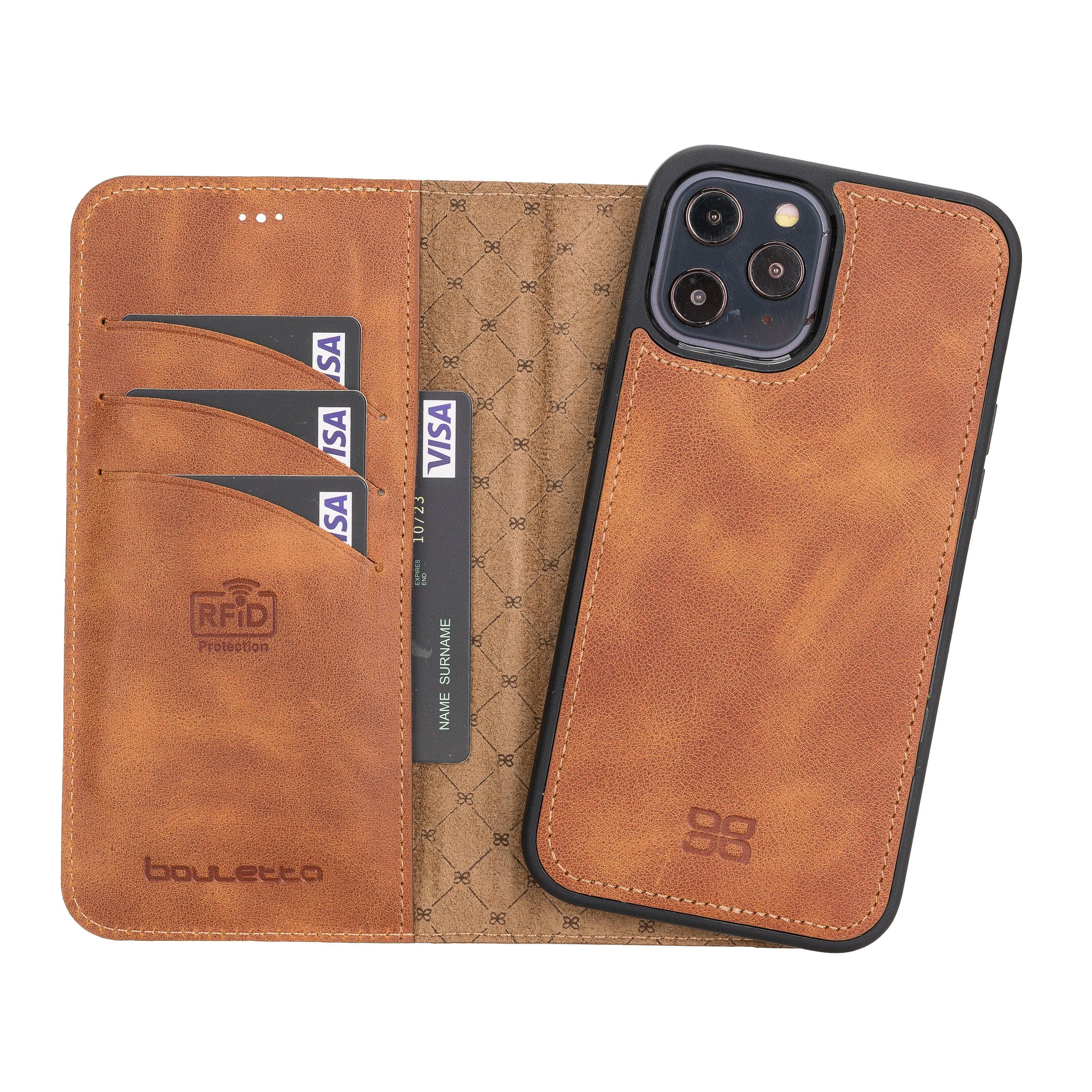 Detachable Leather Wallet Cases for Apple iPhone 12 Series iPhone 12 Pro Max / Tiguan Tan Bouletta LTD
