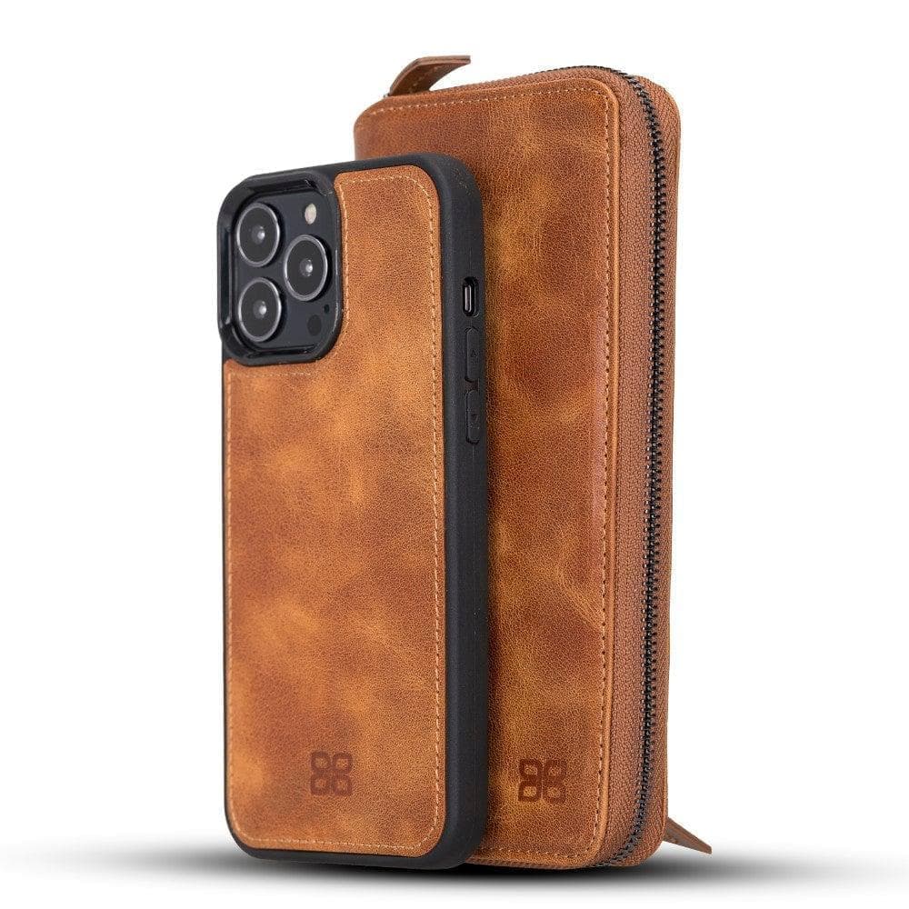 Detachable Leather Zipper Wallet Cases for Apple iPhone 13 Series iPhone 13 Pro Max 6.7" / Vegetal Tan Bouletta LTD
