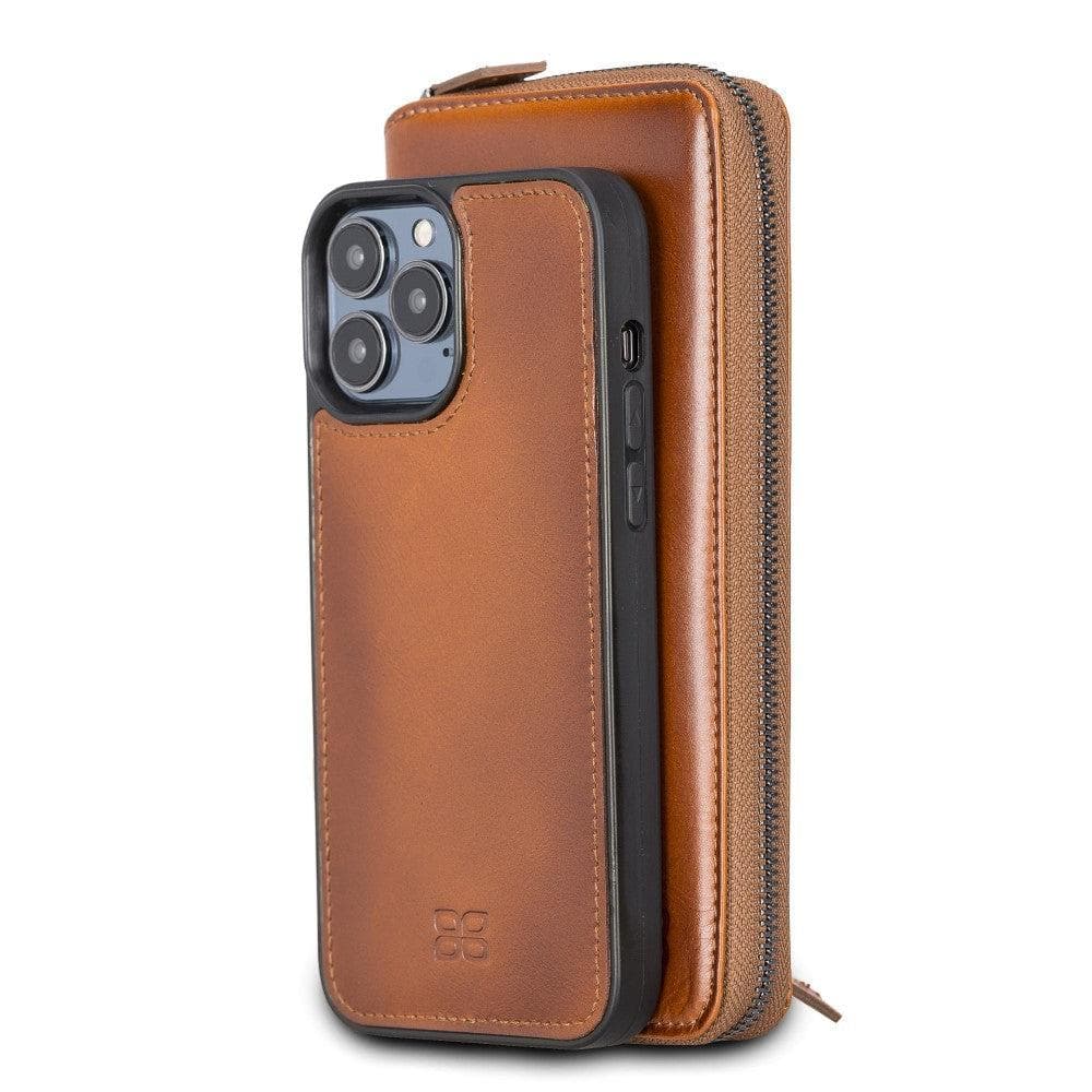 Detachable Leather Zipper Wallet Cases for Apple iPhone 13 Series iPhone 13 Pro Max 6.7" / Tan Bouletta LTD
