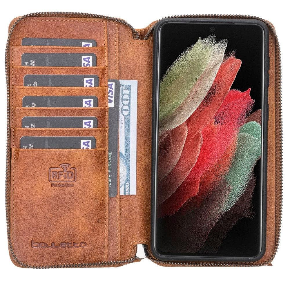 Bouletta Ltd Apple iPhone 14 Series Detachable and Zipper Leather Wallet Case - PMW, iPhone 14 Pro / Tan / Leather