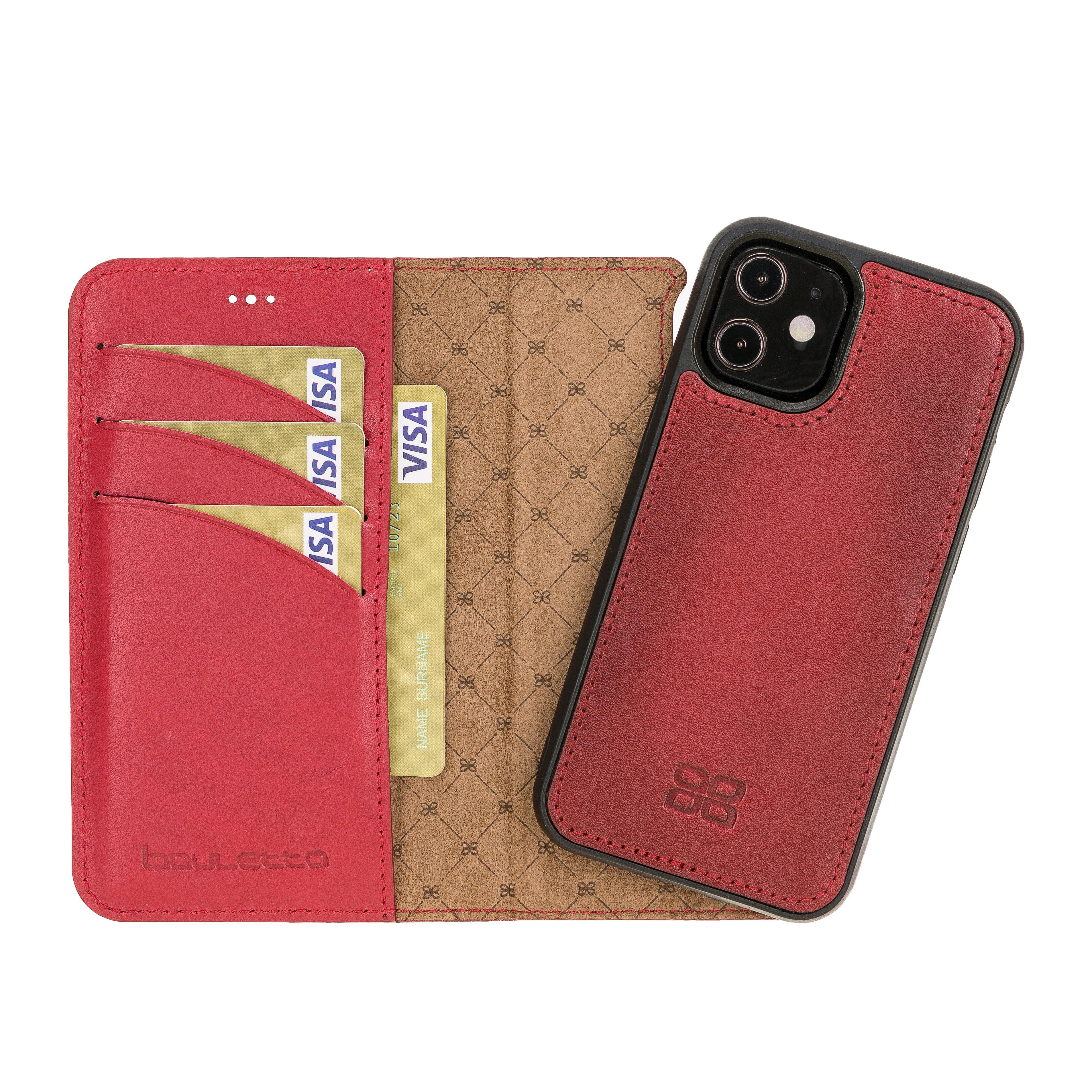 Detachable Leather Wallet Cases for Apple iPhone 12 Series iPhone 12 Mini / Red Bouletta LTD