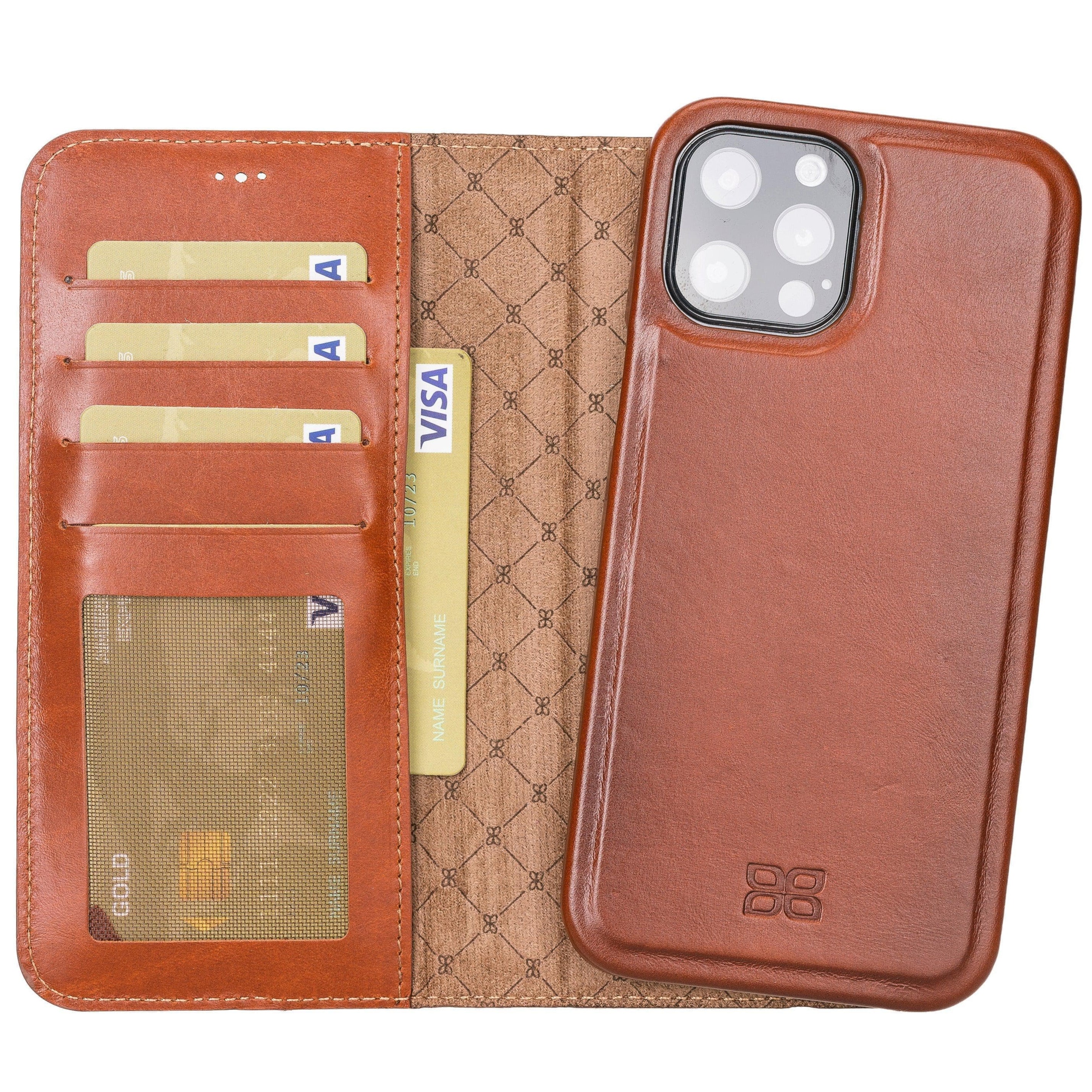 F360 Magnetic Detachable Leather Wallet Cases for Apple iPhone 12 Series iPhone 12 Promax / Tan Bouletta LTD