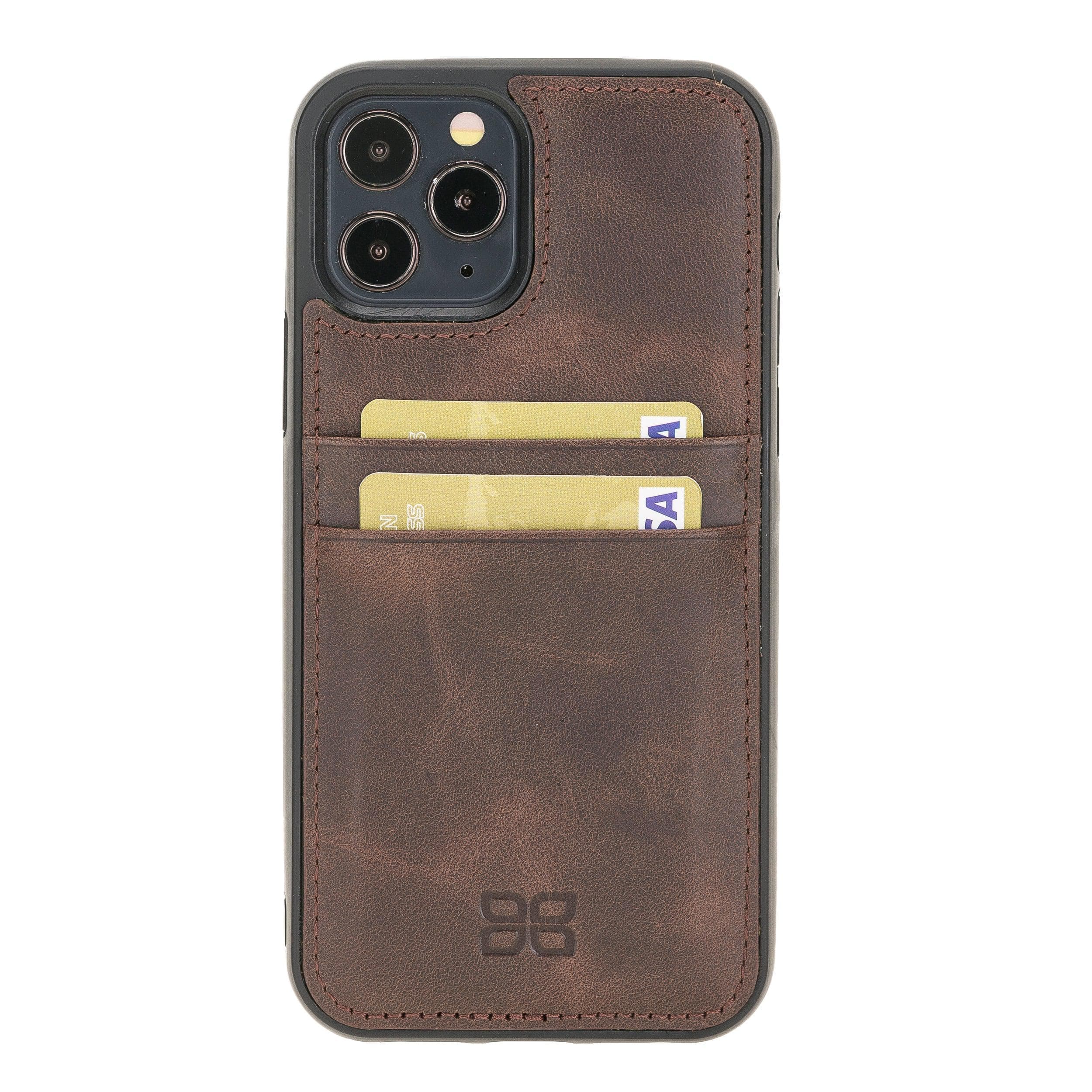 Flexible Leather Back Cover with Card Holder for iPhone 12 Series iPhone 12 Pro / Dark Brown Bouletta LTD