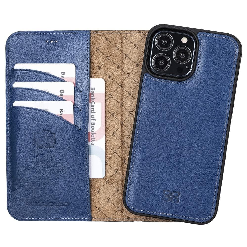 Minimalist Wallet Case for iPhone 13 Pro Max - Royal Blue - Granulated Leather