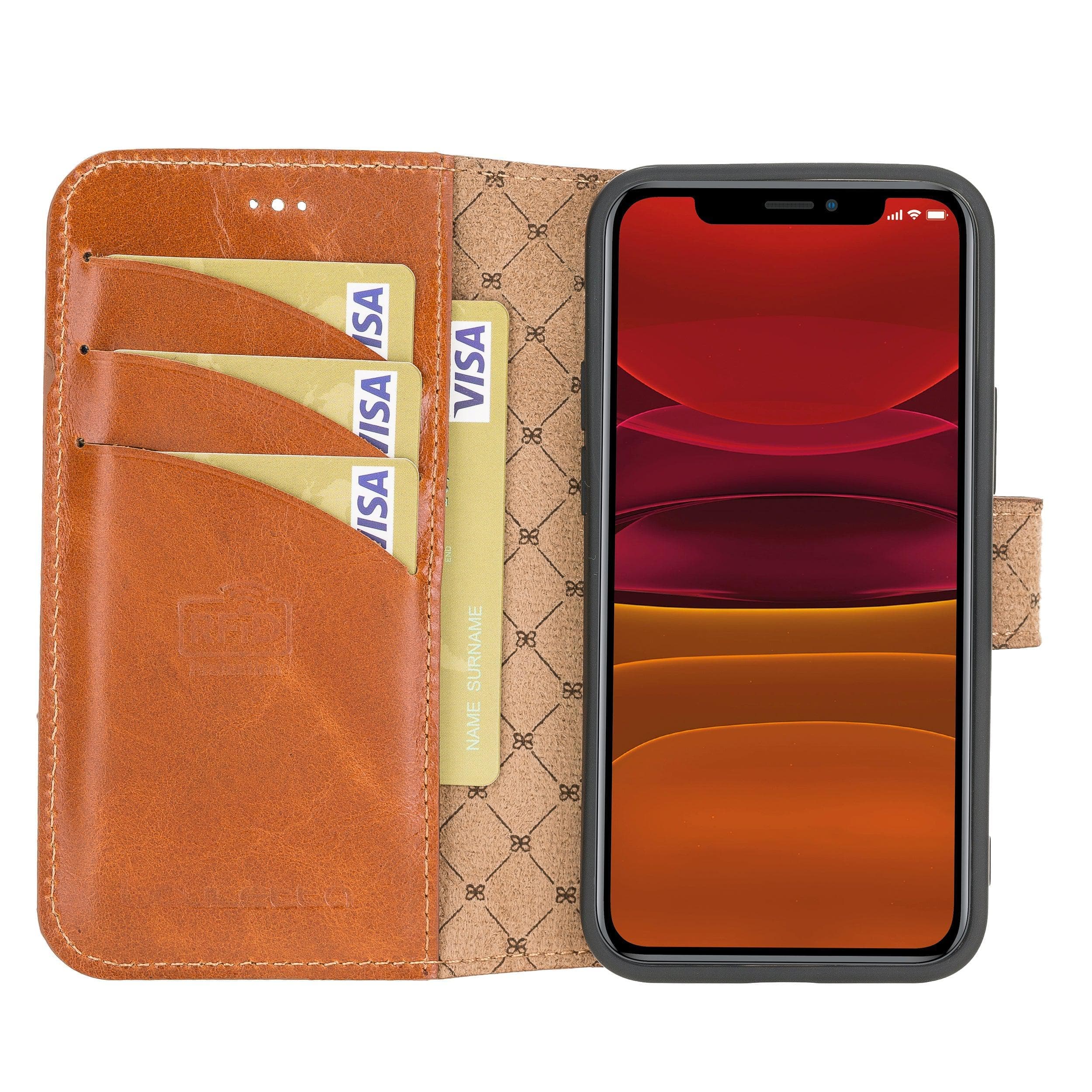 Non Detachable Leather Wallet Cases for Apple iPhone 12 Series iPhone 12 Mini / Tan Bouletta LTD
