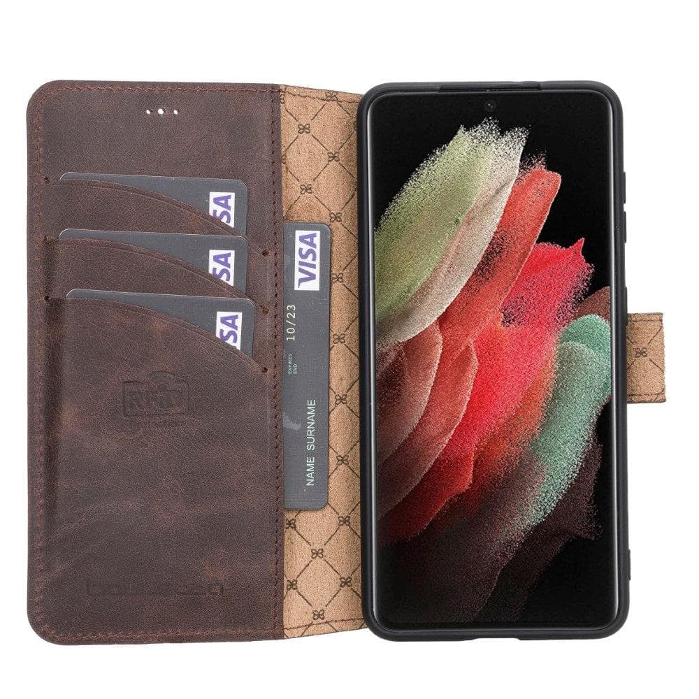 Non-Detachable Leather Wallet Cases for Samsung Galaxy S21 Series S21 6.2" / Dark Brown Bouletta LTD