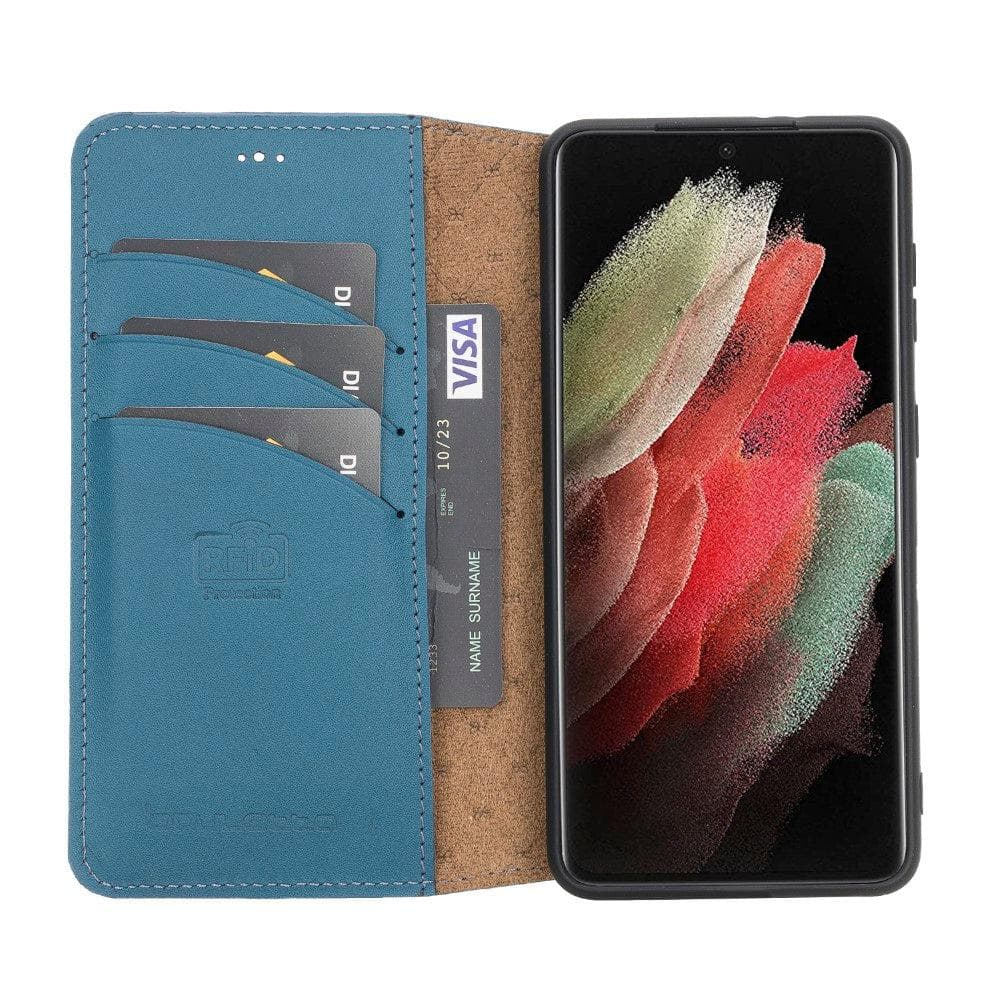 Non-Detachable Leather Wallet Cases for Samsung Galaxy S21 Series S21 6.2" / Blue Bouletta LTD