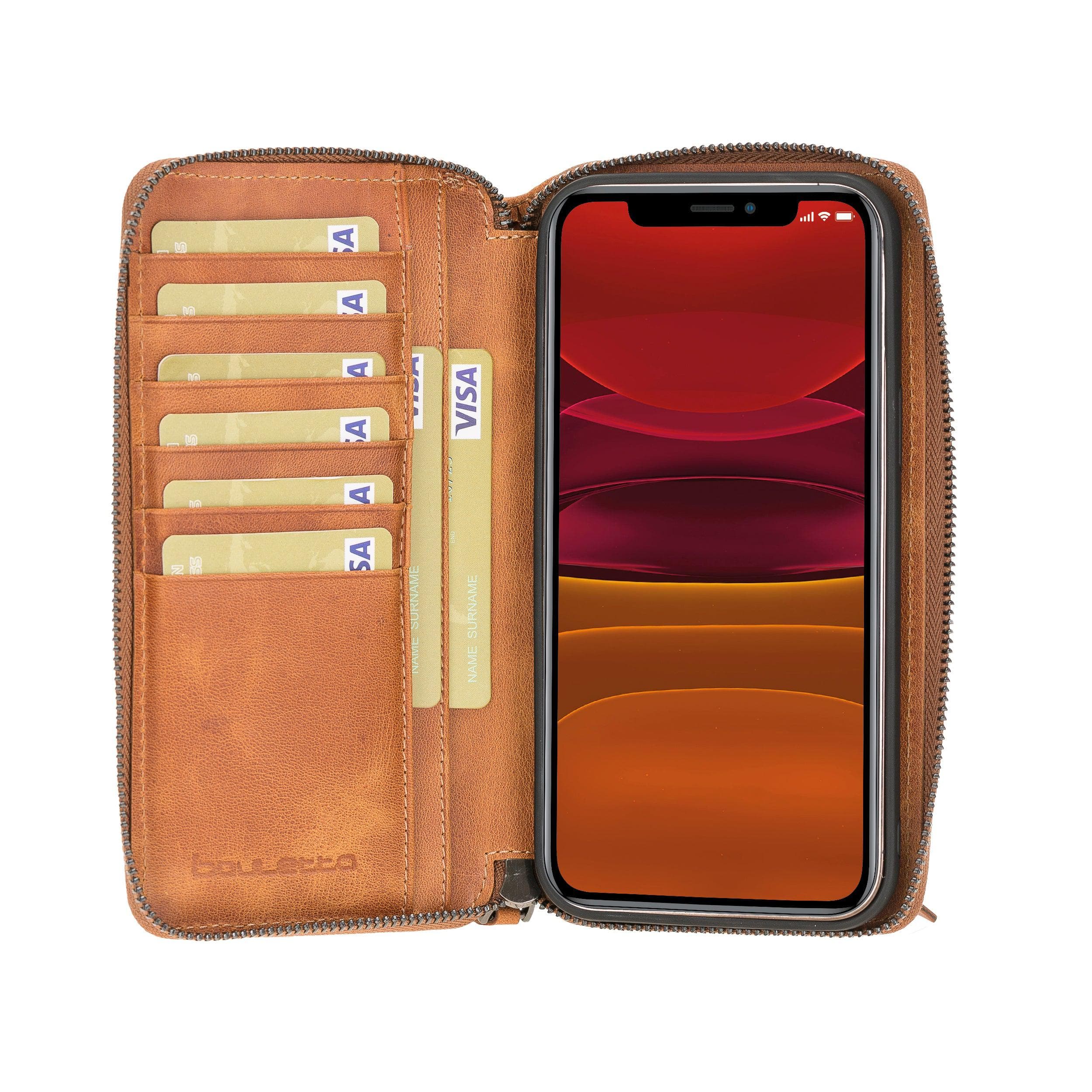 Detachable Leather Zipper Wallet Cases for Apple iPhone 12 Series iPhone 12 Pro Max / Tiguan Tan Bouletta LTD