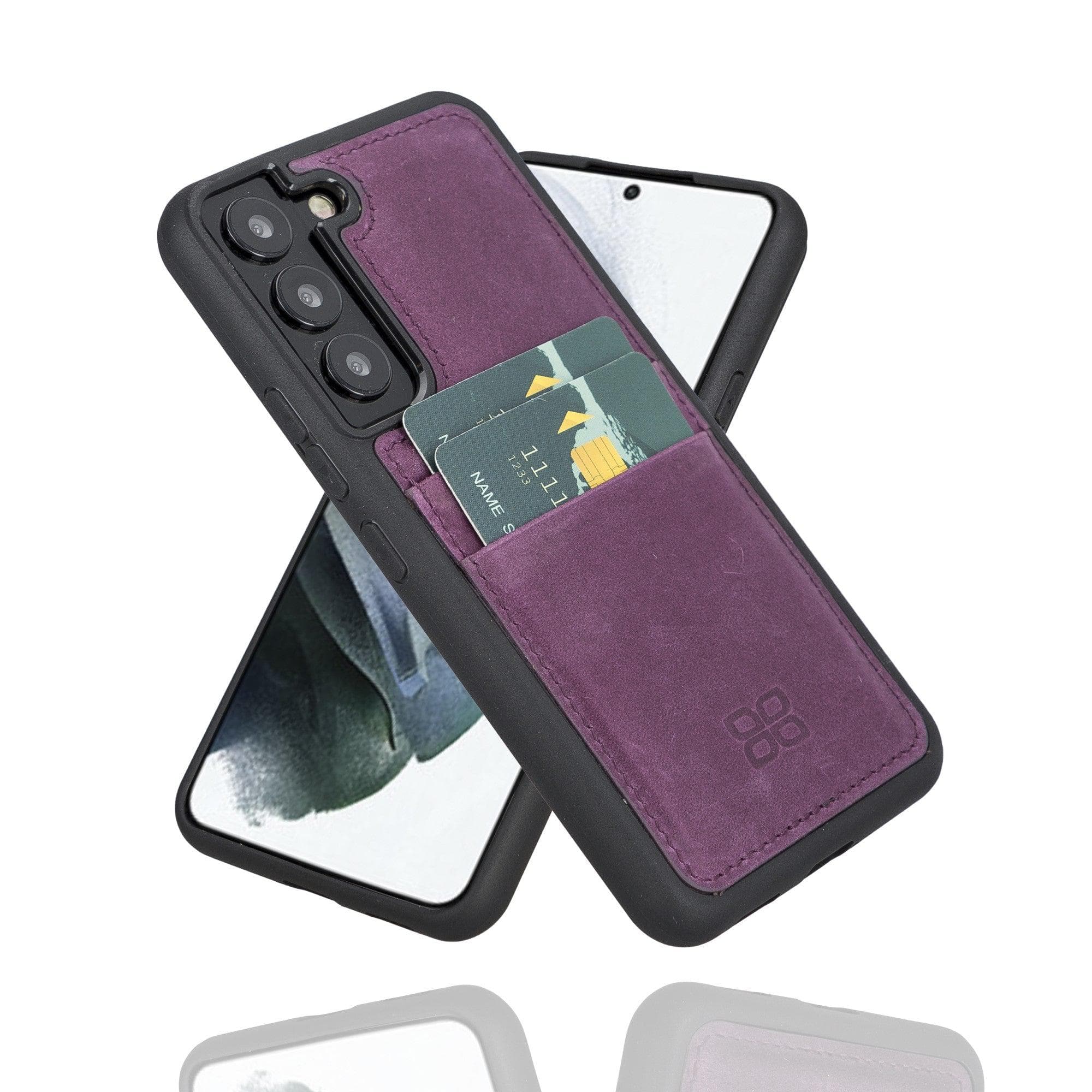 Samsung Galaxy S22 Series Genuine Leather Slim Back Cover Case with Card Holders Samsung Galaxy S22 Plus / Purple Bouletta