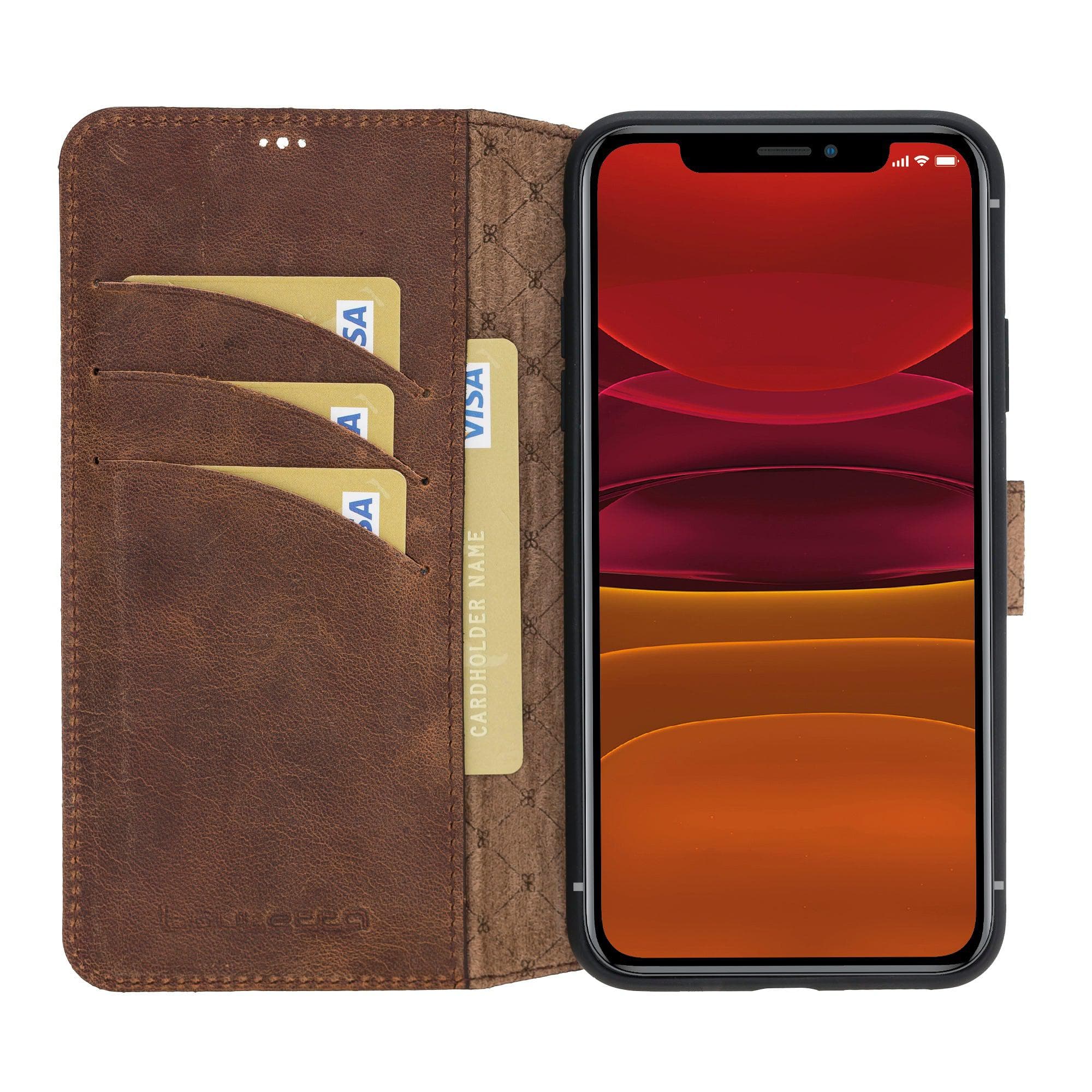 Wallet Folio with ID Slot Leather Wallet Case For Apple iPhone 11 Series iPhone 11 Pro / Antic Brown Bouletta LTD