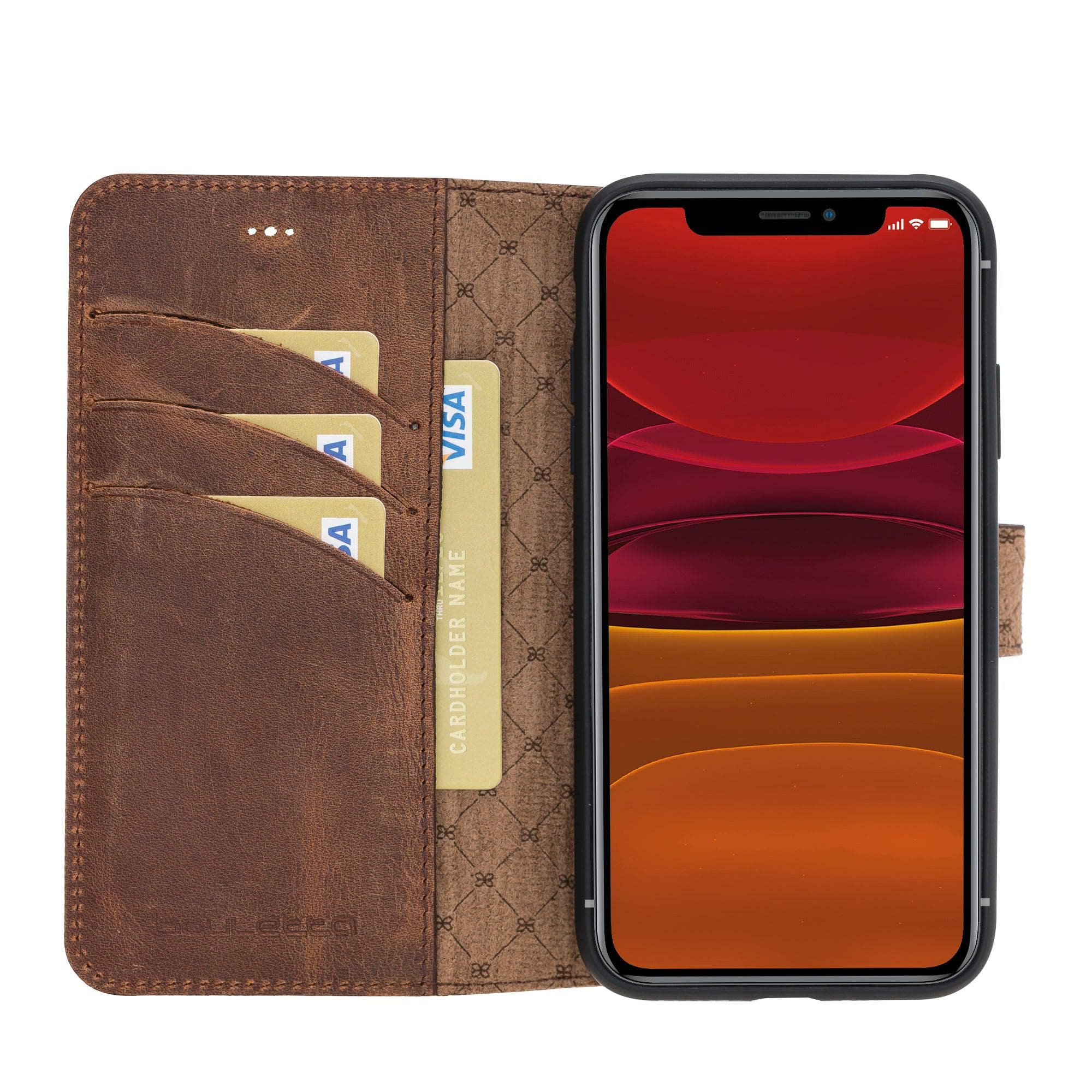 Wallet Folio with ID Slot Leather Wallet Case For Apple iPhone 11 Series İPhone 11 / Antic Brown Bouletta LTD