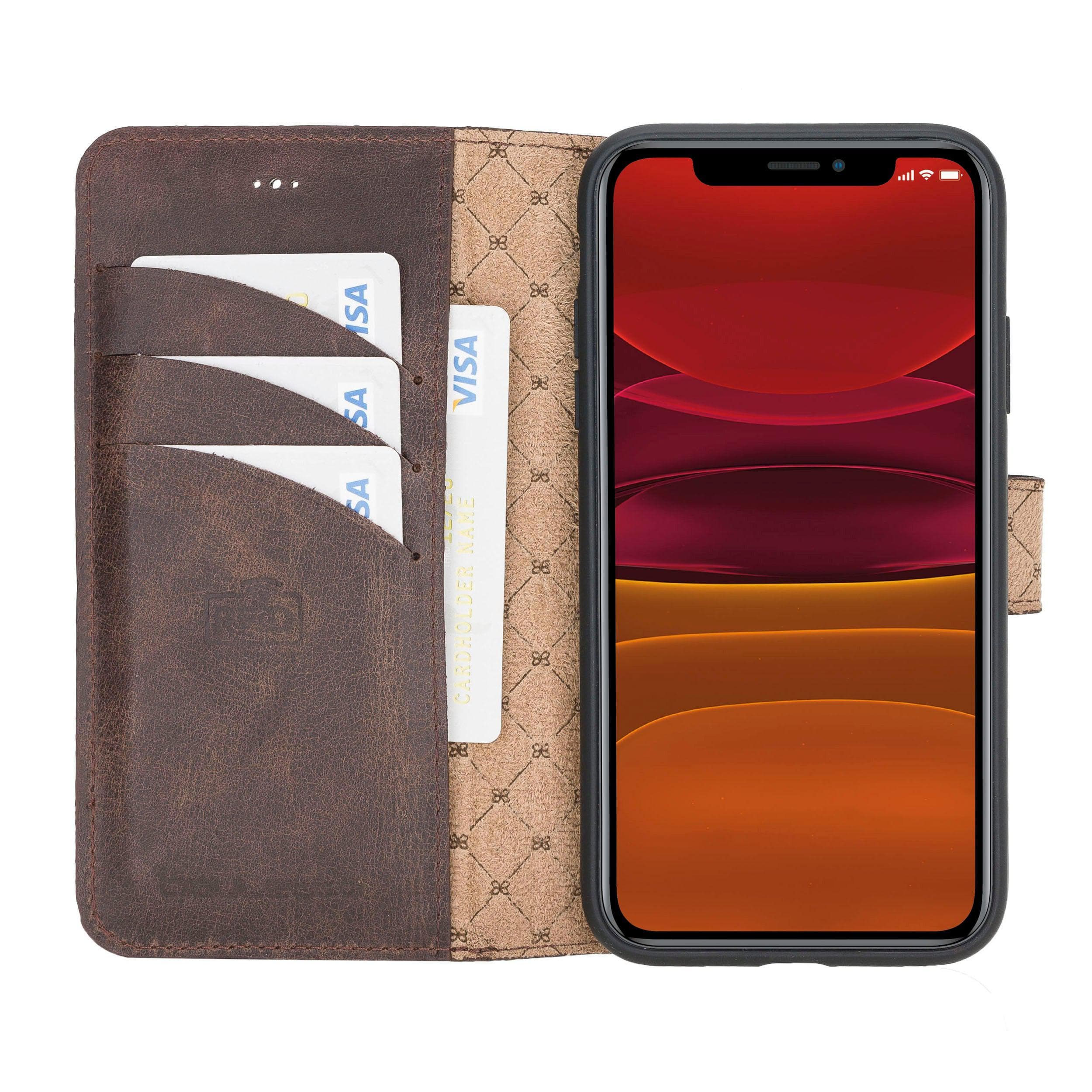 Wallet Folio with ID Slot Leather Wallet Case For Apple iPhone 11 Series İPhone 11 / Dark Brown Bouletta LTD