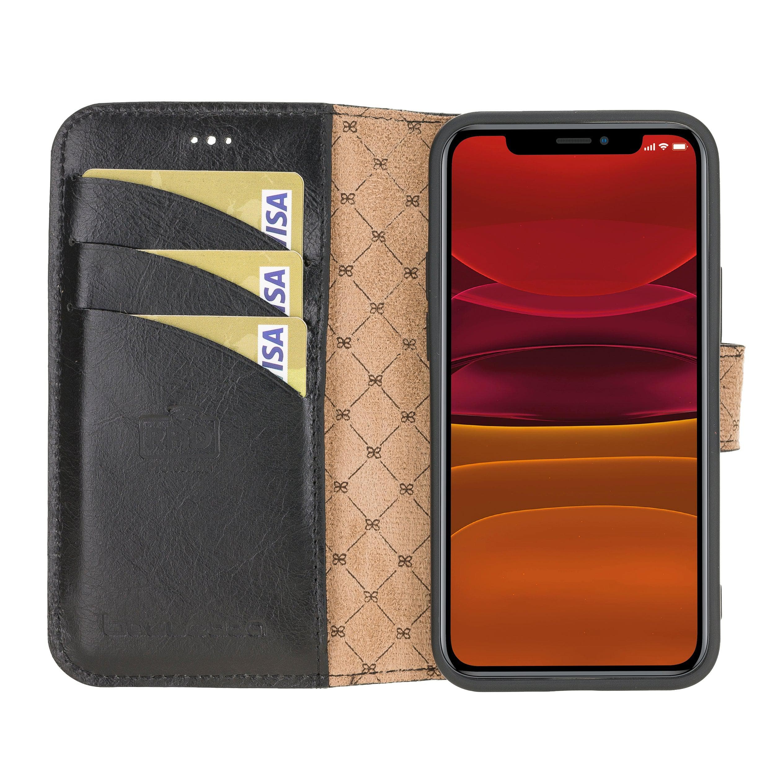 Non Detachable Leather Wallet Cases for Apple iPhone 12 Series iPhone 12 Mini / Black Bouletta LTD