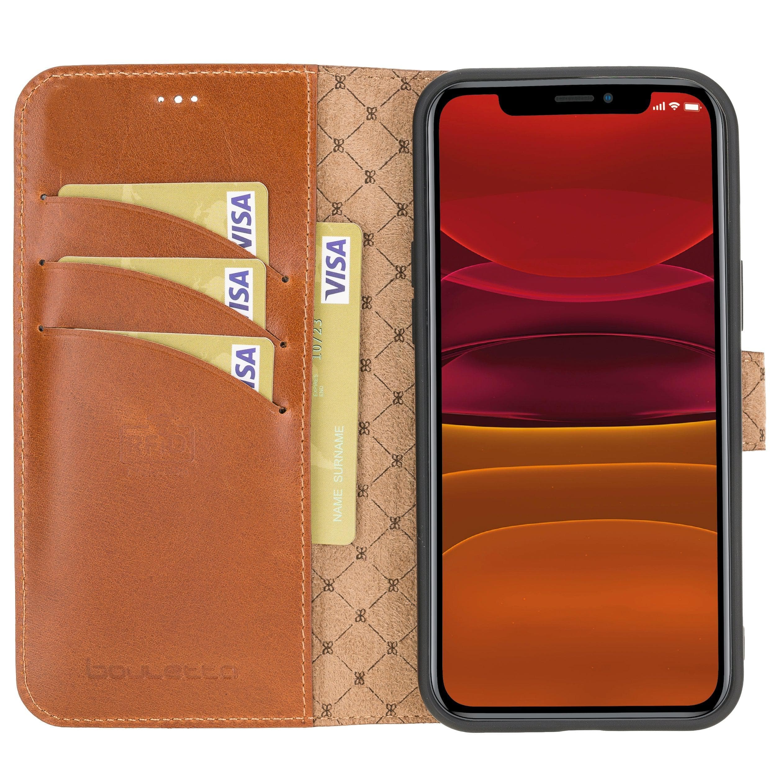 Non Detachable Leather Wallet Cases for Apple iPhone 12 Series iPhone 12 Pro - iPhone 12 / Tan Bouletta LTD