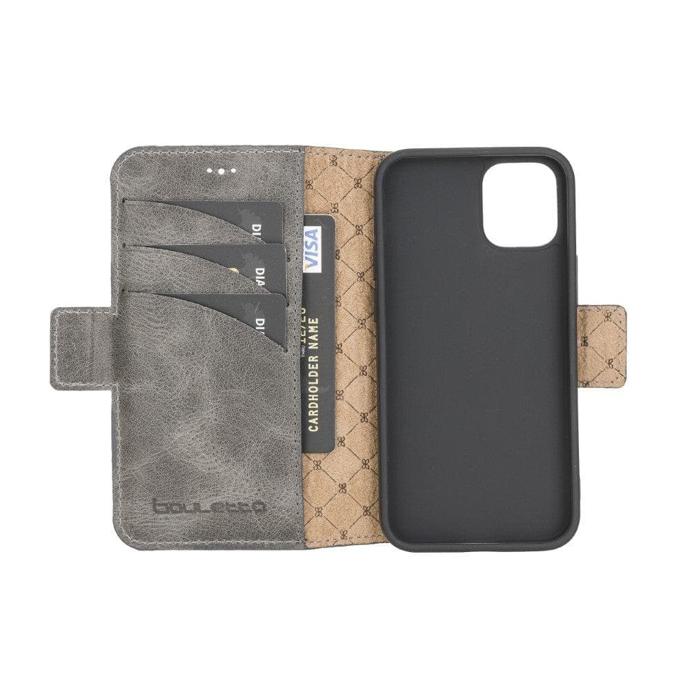 Non Detachable Leather Wallet Cases for Apple iPhone 12 Series iPhone 12 Mini / Gray Bouletta LTD