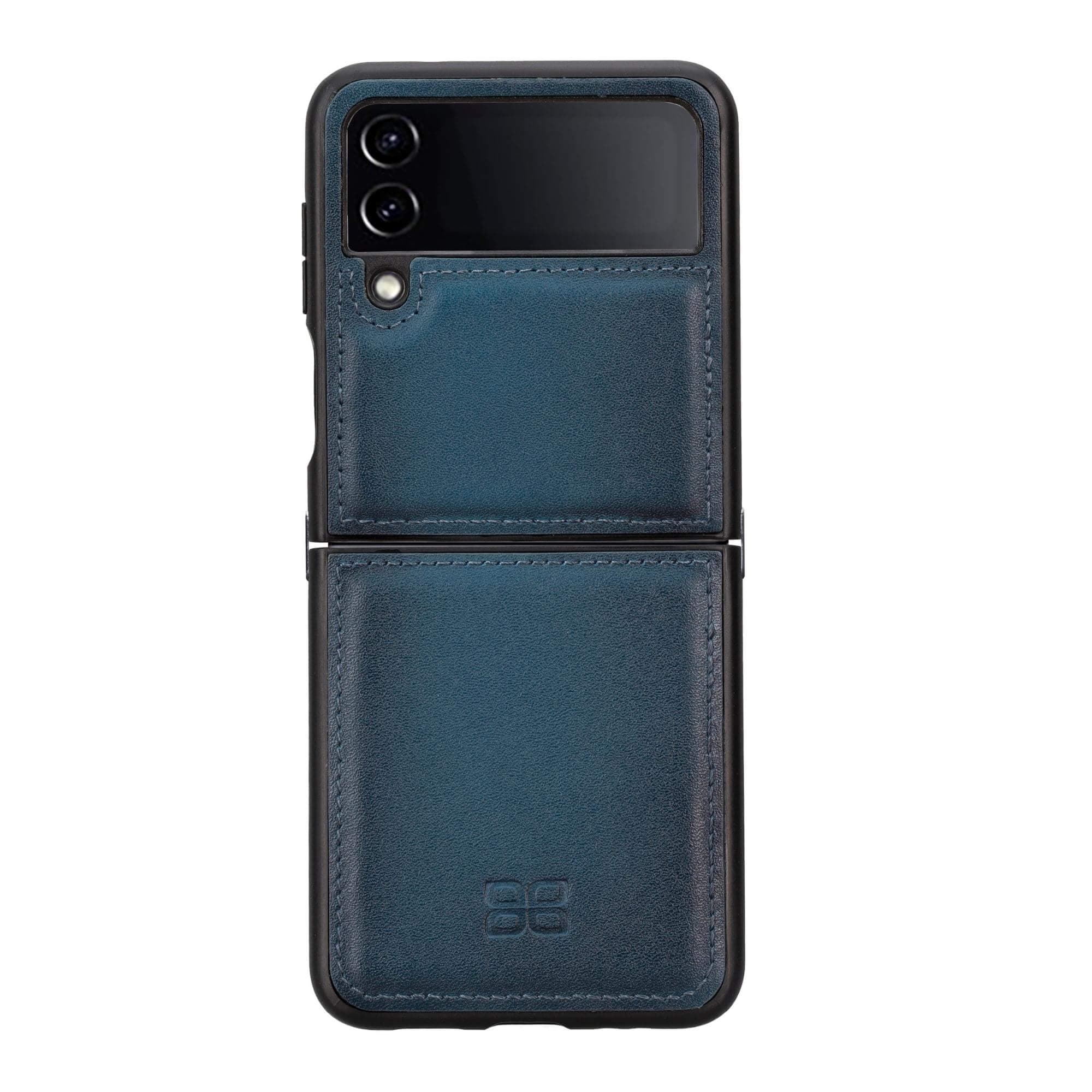 Samsung Galaxy Z Flip 4 Leather Back Cover Case - FXC Blue / Samsung Galaxy Z Flip 4 Bouletta