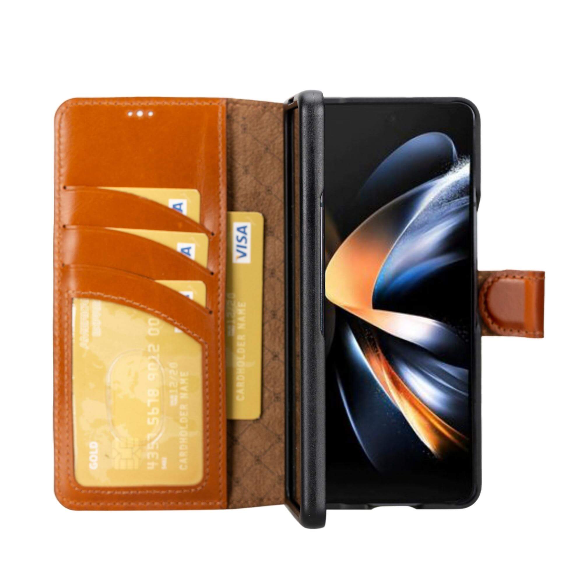Samsung Galaxy Z Fold 4 Detachable Leather Wallets - MW Tan / Samsung Galaxy Z Fold 4 Bouletta