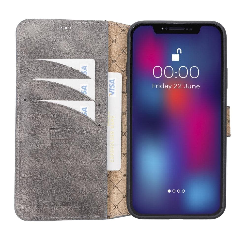 Wallet Folio with ID Slot Leather Wallet Case For Apple iPhone 11 Series İPhone 11 Promax / Tiguan Gray Bouletta LTD