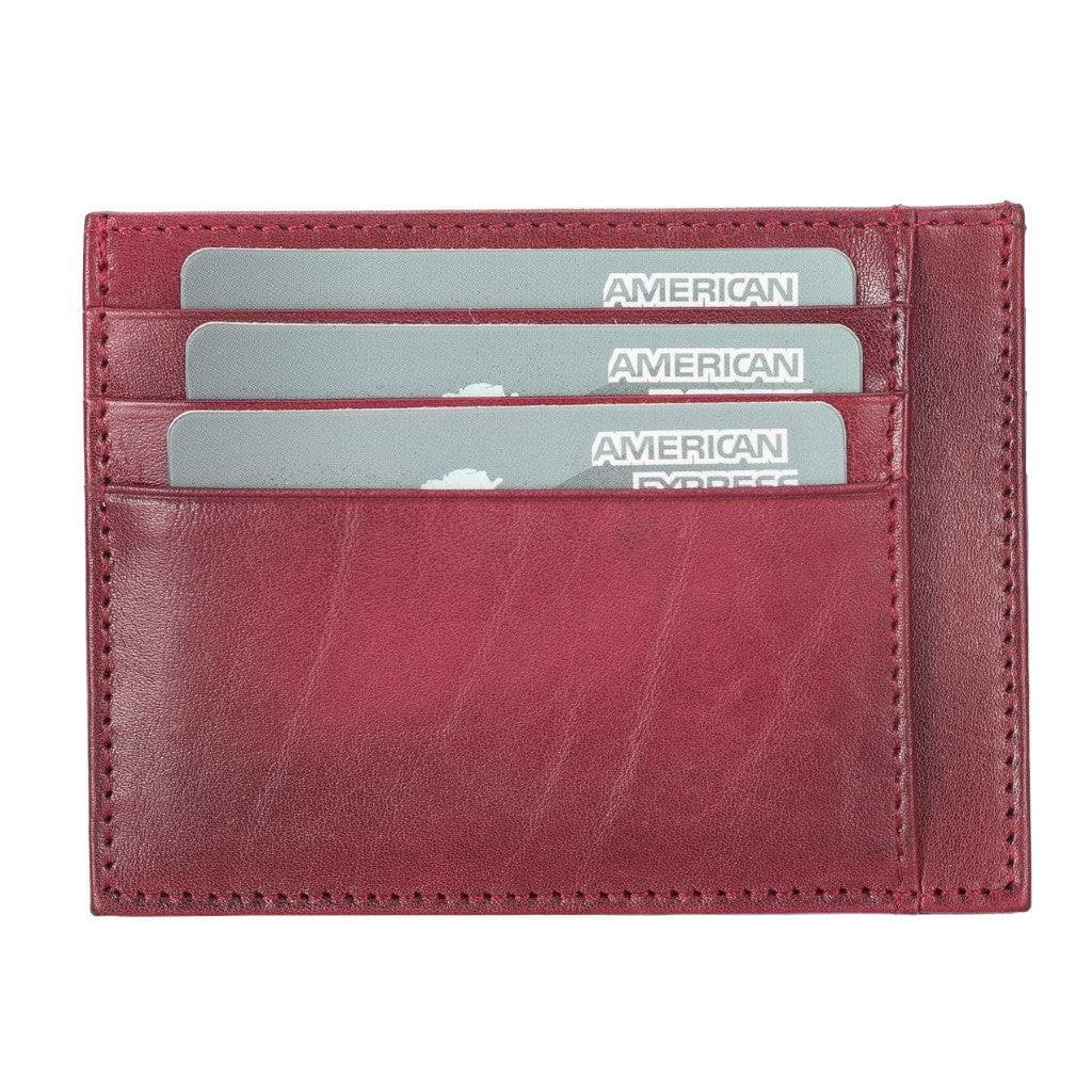 Handmade and Personalized Minimaalist Geniuine Leather Card Holder - BLWL18 Vegetal Red Bouletta LTD