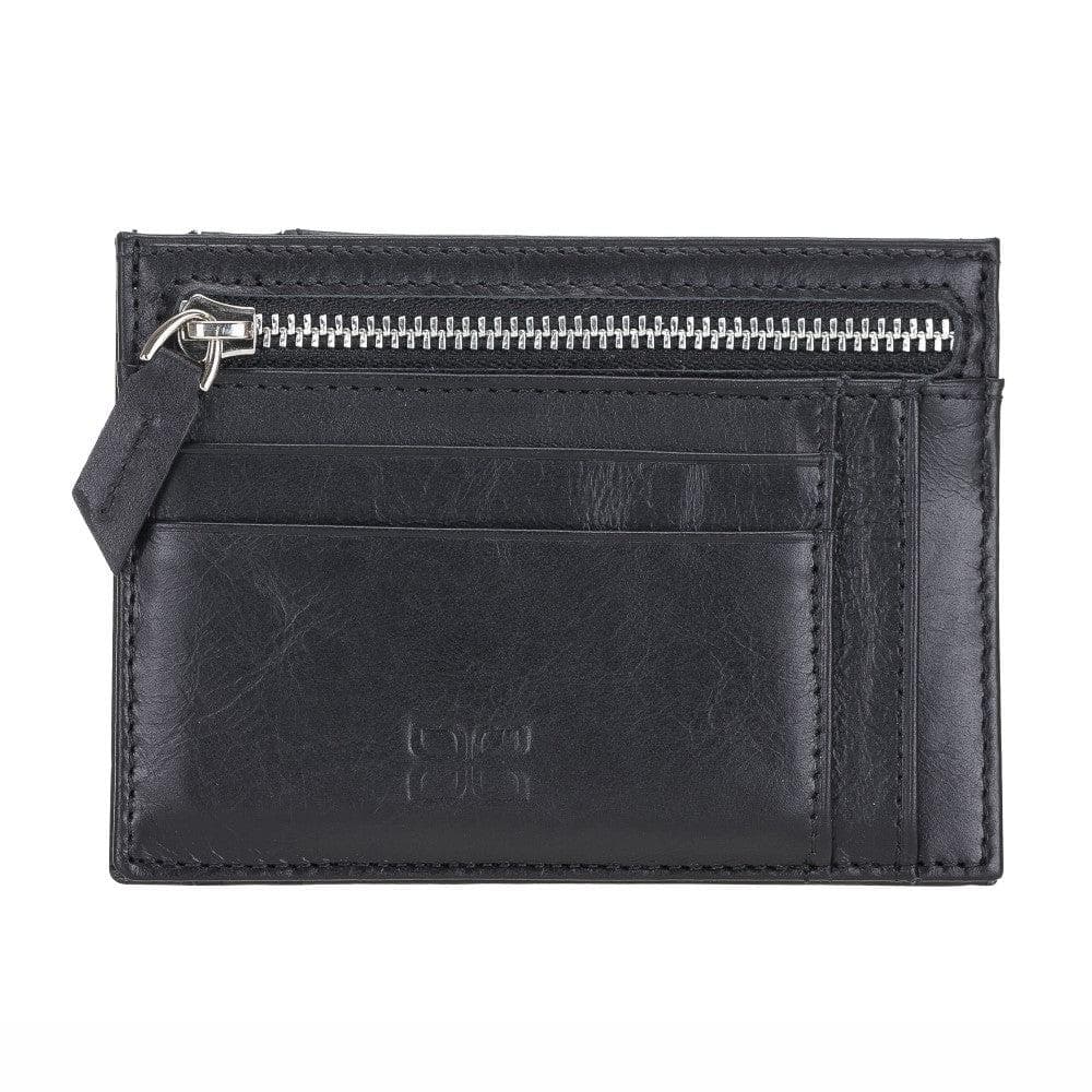 Zip Leather Card Holder Rustic Black Bouletta